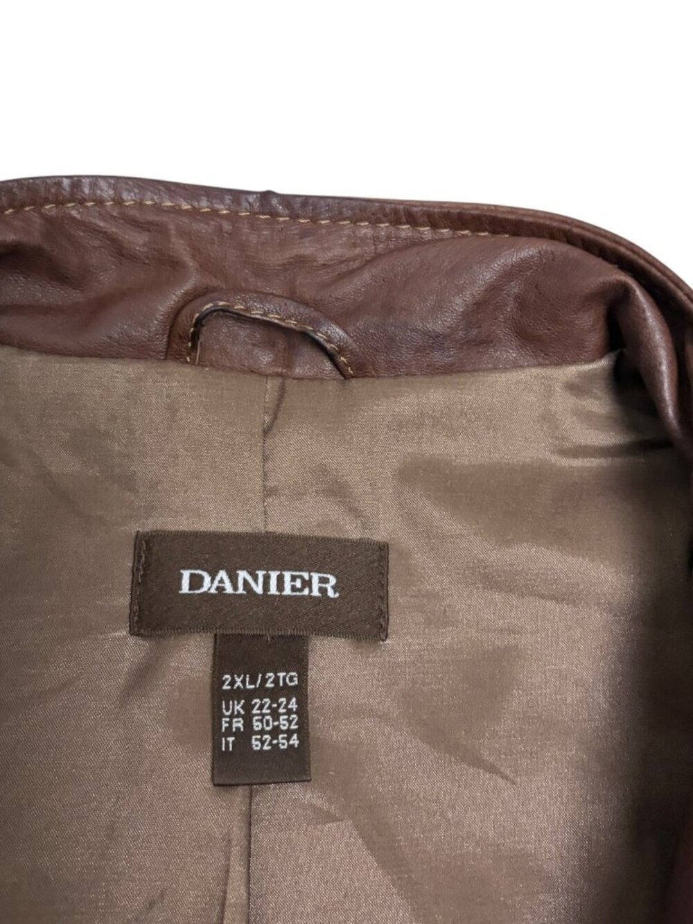 DANIER LEATHER Jacket Brown Luxury Designer Bomber Coat Womens 2XL - Picture 4 of 6